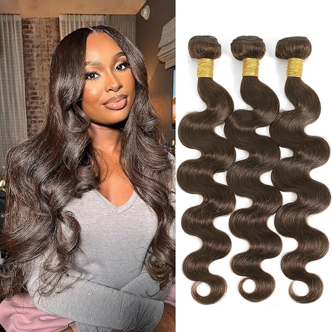 4# Body Wave Bundles Human Hair Chocolate Brown Color Body Wave Bundle 100% Real Human Hair And True To Length 16 18 20 Inch 3 Pcs/Pack