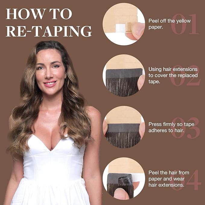 GOO GOO Tape in Hair Extensions Human Hair, 4/27/4 Balayage Chocolate Brown to Caramel Blonde, 22inch 50g 20pcs, Thick Ends Straight Seamless, Invisible