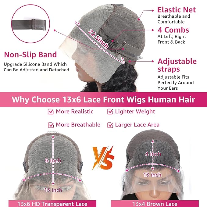 13x6 Lace Front Wigs Human Hair 200 Density Deep Wave HD Lace Front Wigs Human Hair Curly Glueless Wigs Human Hair Pre Plucked 13x6 HD Frontal Lace Front Wigs for Women (32 Inch)