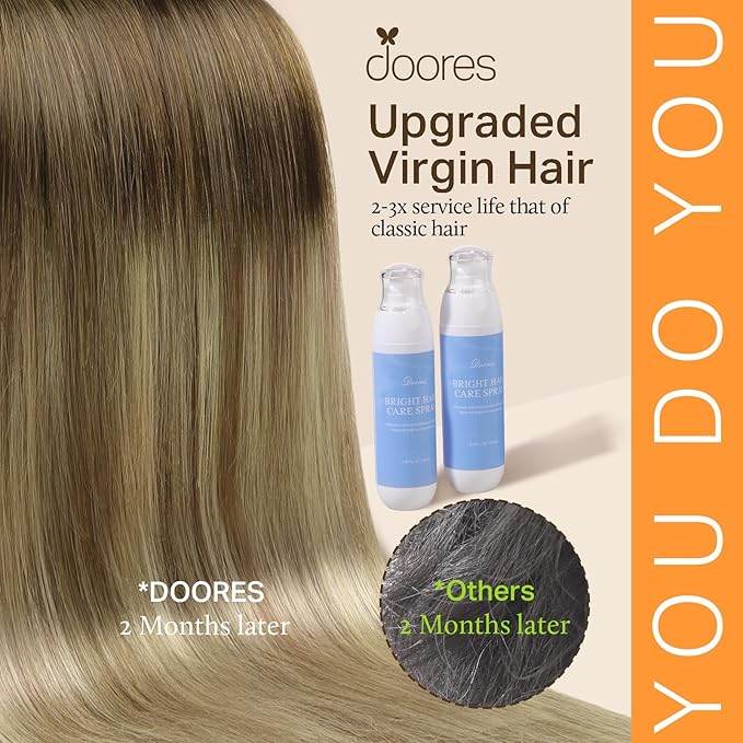 DOORES Real Human Hair Extensions - Chocolate Dip Color Melt, 18 Inch, 150g, 9pcs Clip in Remy Hair, Thick Natural Look