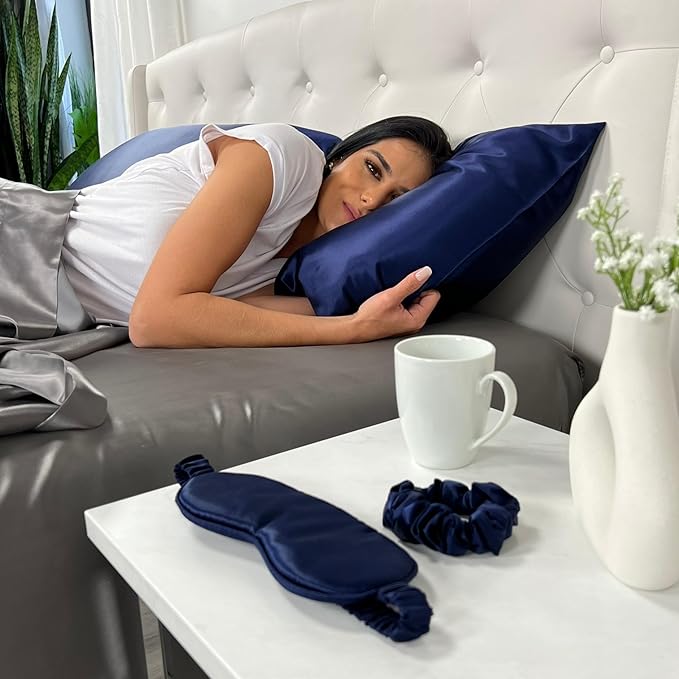 Mulberry Park 30 Momme 100% Pure Mulberry Silk Pillowcase - Luxury Charmeuse Weave for Hair and Skin, Cooling Silk Pillow Cover for Beauty Sleep - Queen Size 20"x30" / Navy