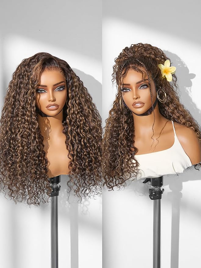 LUVME HAIR 7x6 HD Lace All-Day Comfort Wig PartingMax Lace Wigs Water Wave Curly Lace Front Wigs Human Hair Pre Cut Plucked Lace Frontal Glueless 26 Inches Hlighlight Color