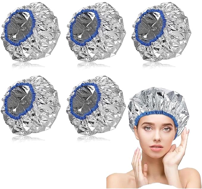 5 Pcs Deep Conditioning Caps Aluminum Foil Reusable Hair Heat Processing Waterproof Dustproof Thickened Shower Caps for Home and Salon Use