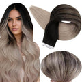 Full Shine Hair Extensions Black Ombre Ash Blonde 16 Inch Double Sided Tape in Hair Extensions for Women Invisible Human Hair Extensions 50 Gram 20 Pcs Seamless Remy Extensions Skin Weft for Wedding