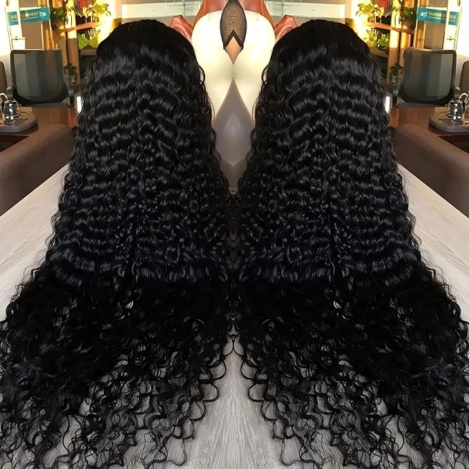 13x6 HD Transparent Deep Wave Lace Front Wigs Human Hair Wig for Women 200% Density Deep Curly Human Hair Wig 24 Inch Wet and Wave Frontal Wigs Human Hair Curly Wig with Baby Hair