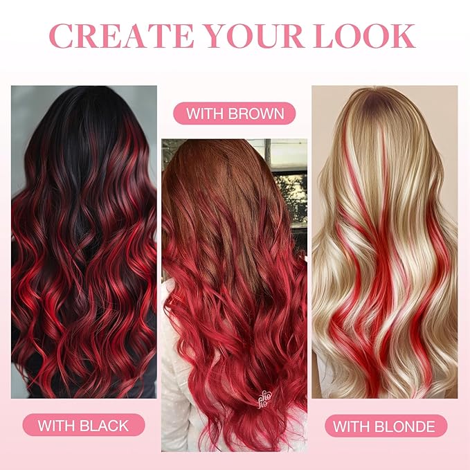 GOO GOO Tape in Hair Extensions Human Hair, Red, 18inch 25g 10pcs, Colored Tape ins Human Hair Extensions, Silky&Soft Invisible Tape Ins, Hair Highlighted for Party