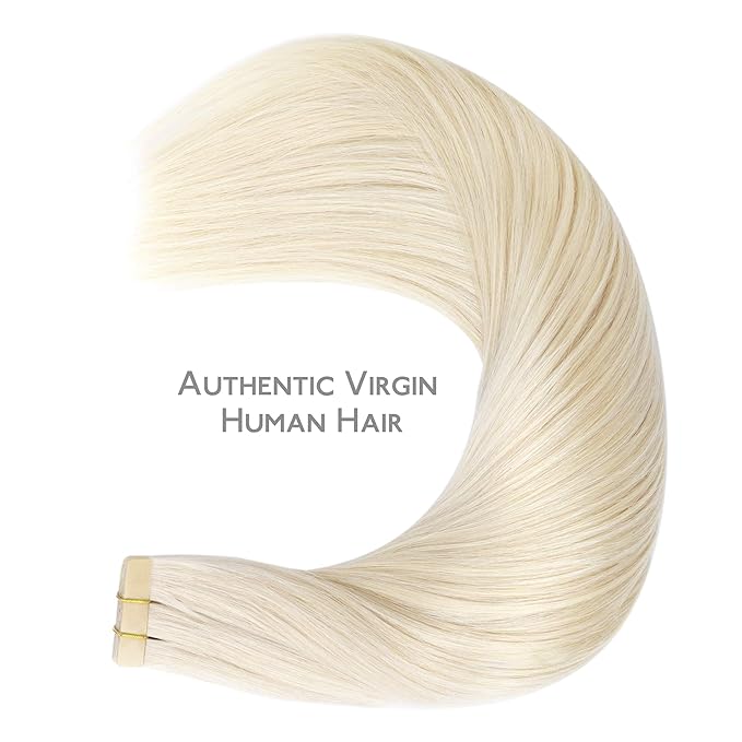 WENNALIFE Tape in Hair Extensions Human Hair, 20pcs 50g 18 inch Platinum Blonde Remy Hair Extensions Straight Human Hair Tape in Extensions Skin Weft Tape Extensions Human Hair