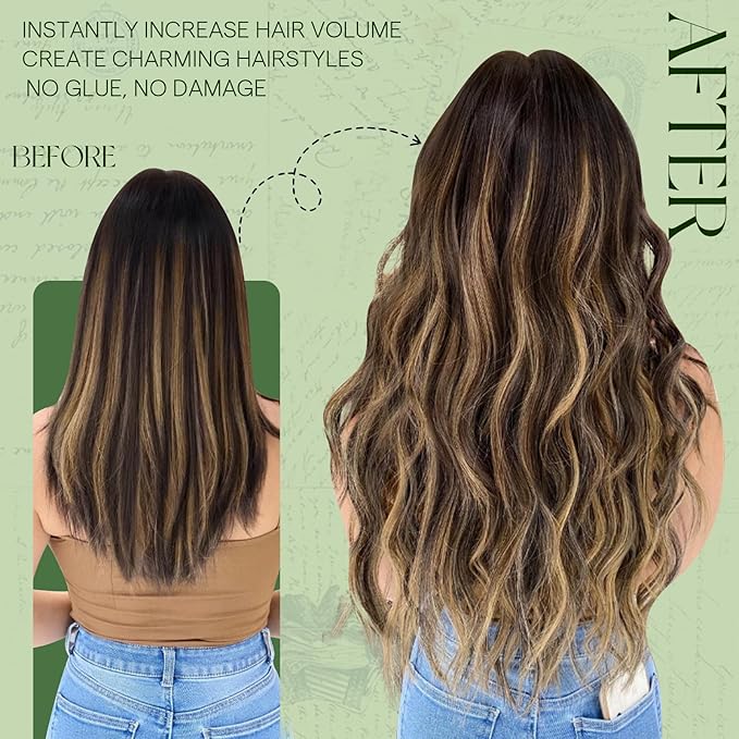 RUNATURE Clip in Hair Extensions Real Human Hair, Balayage Black to Blonde Clip in Extensions, Real Human Hair Clip in Extensions, Easy to Install, Soft Remy Natural Hair, 20 Inch 120g 7pcs