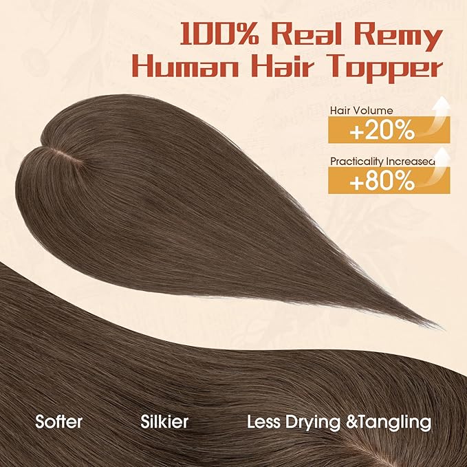 Rich Choices Human Hair Toppers for Women-100% Real Remy Hair Topper No Bang-Upgraded 150% Density 9 * 12CM Lace Base-Clip in Hairs Topper for Thinning Hairs-10Inch #2 Dark Brown