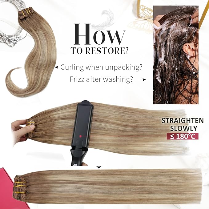 Moresoo Blonde Ombre Clip in Hair Extensions Real Human Hair Short Balayage Light Brown to Golden Blonde with Light Brown Clip in Extensions for Straight 80g/5pcs 10 inch