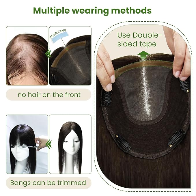 HAIR Toppers for Women Real Human Hair Clip in Silk Base 150 Density 6x7inch 65 grams Jet Black Color 14inch all real huamn hair healthy for Women with Thinning Crown (#1 14inch)