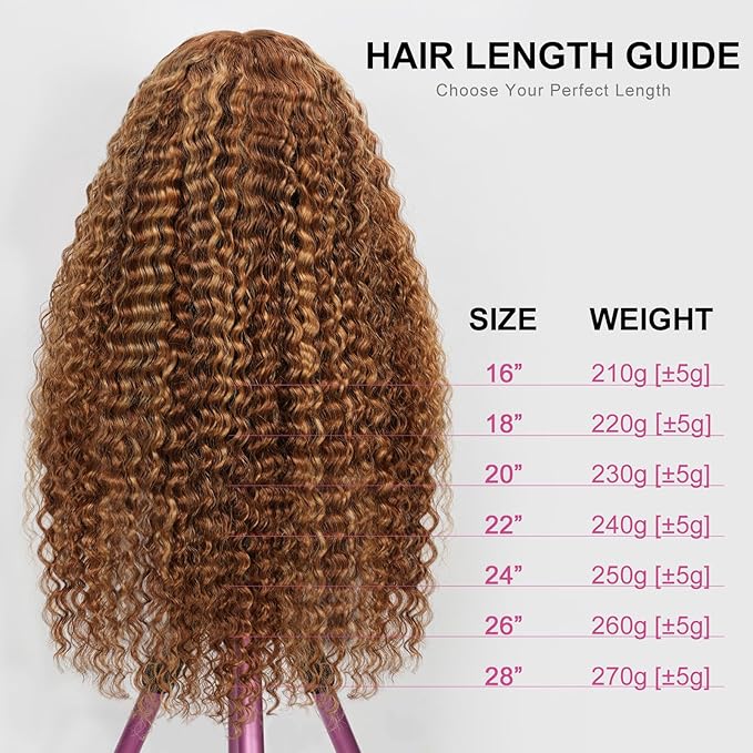 210% Density 13x6 Highlight Ombre Full Lace Frontal Wigs Human Hair 12A Deep Wave Brazilian Human Hair Pre Plucked 4/27 Honey Blonde HD Glueless Transparent Lace 22 Inch