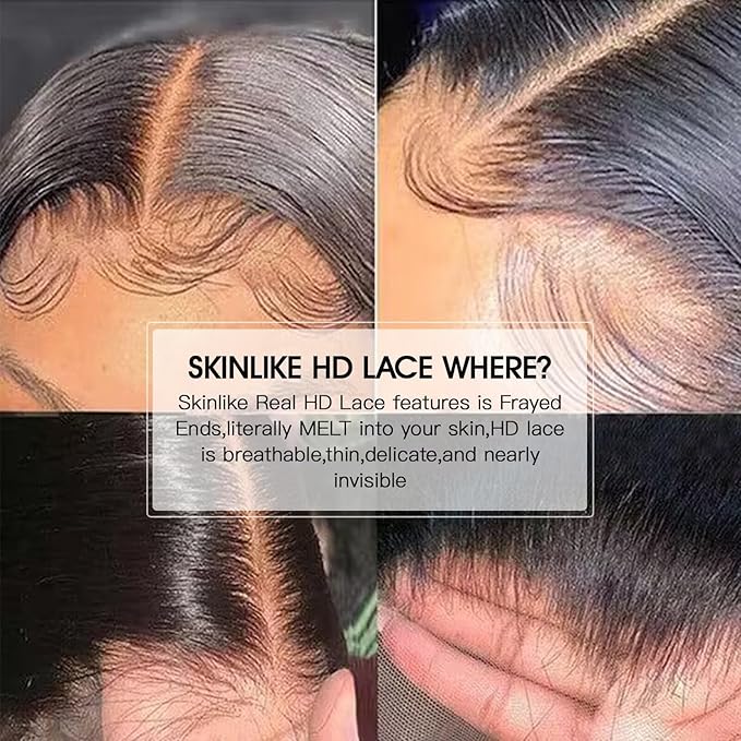 Lemoda Straight SKINLIKE Real HD 13x4 Full Lace Frontal Wigs 210% Density 15A 34inch Brazilian Straight Virgin Human Hair Lace Front Wig Invisible 0.1mm Ultra-thin Frayed Ends Tiny Knots