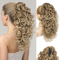 Flufymooz 100％ Pure Protein Ponytail Extension, 18 Inch Curly Claw Clip Ponytail Hair Extensions Natural Soft pony tail hairpiece for women-Dark Blonde