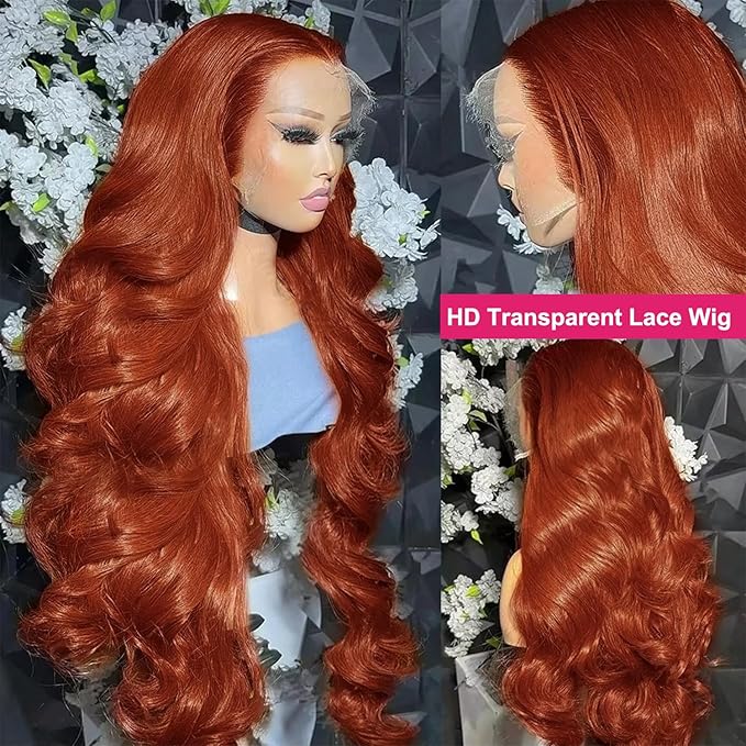 AMIRTY 200% Density 28 Inch Orange Ginger Lace Front Wigs Human Hair 13X4 HD Transparent Lace Front Wigs Human Hair Pre Plucked with Baby Hair #33 Wigs For Women