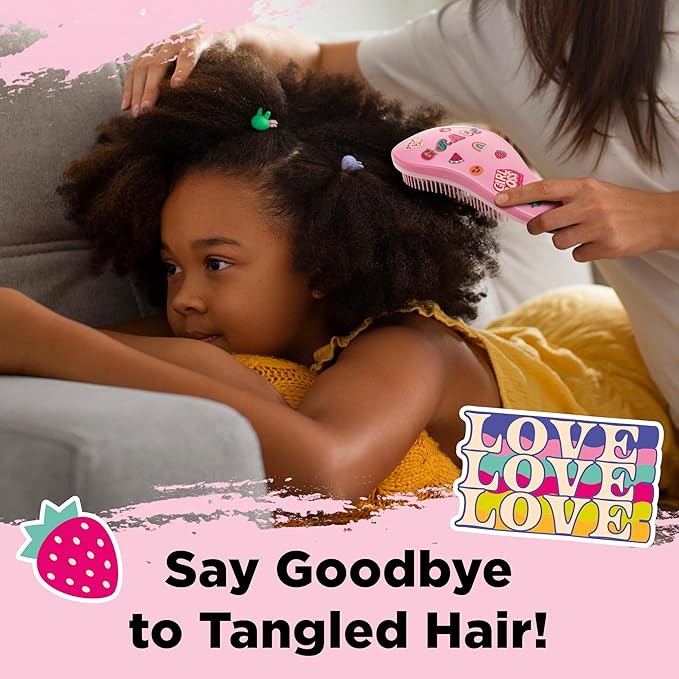 Lily England Detangler Brush for Curly, Thick, Straight & Natural Hair - Trendy Gift for Teens, Kids & Toddlers with Stickers - Hairbrush for Wet & Dry Hair, Pink