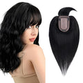 SEGO Hair Toppers for Women Real Human Hair with Thinning, with Front Bangs Clip in Toppers Straight 150% Density Silk Base -18 Inch #1 Jet Black