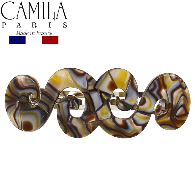 Camila Paris CP2485 French Hair Barrette Clip for Girls, Handmade, Onyx, Gold Metal Clasp Strong Hold Grip Hair Clips for Women, No Slip and Durable Styling Girls Hair Accessories, Made in France