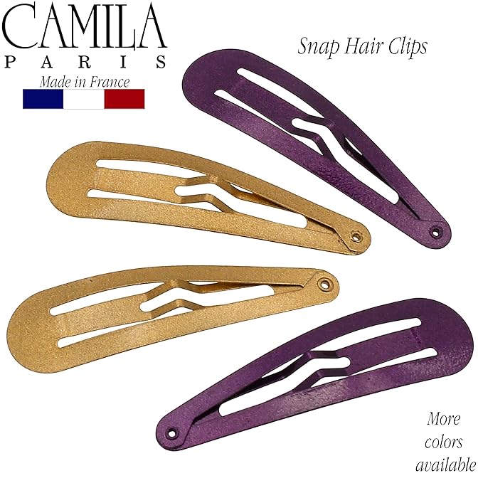Camila Paris CP1330E French Hair Barrettes Clips, Snap Hair Slides Clic Clac for Women, Styling Girls Side Slide-in Metal Snap Pin Hair Accessories for Women. Strong Hold, No Slip Grip, Made in France