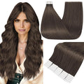 Full Shine Tape in Extensions Real Human Hair Color 1C Mocha Brown 20 Inch Invisible Seamless Skin Weft Human Hair Extensions Tape in 20PCS Straight Soft and Silky 50 Grams for Wedding