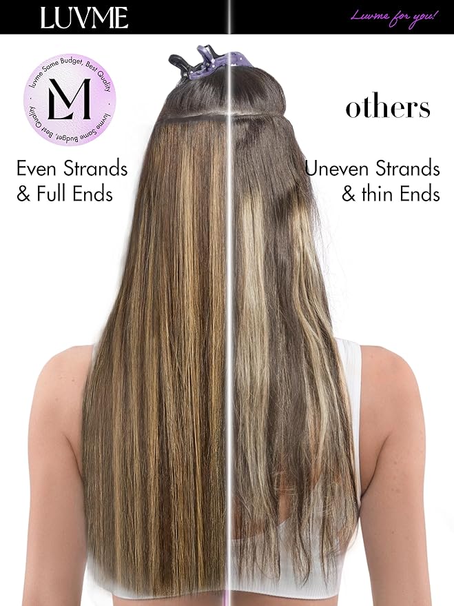 LUVME Straight Seamless 110g 7Pcs Clip in Hair Extensions Full Max with 18 inch Remy Human Hair Extensions, Highlight Color 100% Real Soft Human Hair