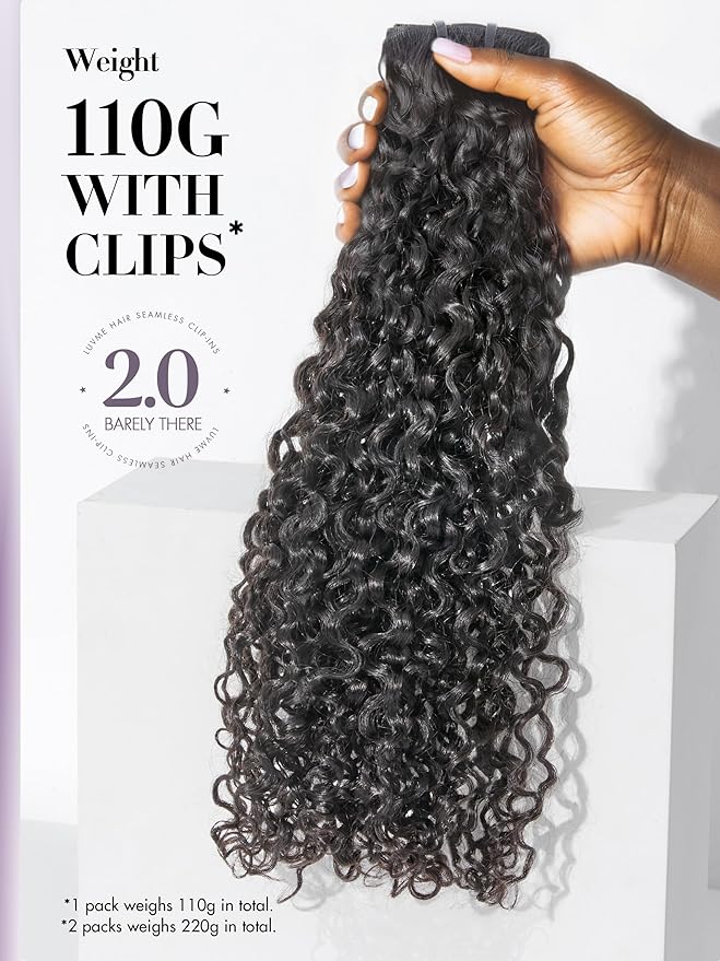 LUVME Invisible Clip in Hair Extensions Messy Curly Real Human Hair, Remy Hair Clip ins for Women, Natural Human Hair, 20 inch 110g 6pcs, Natural Black