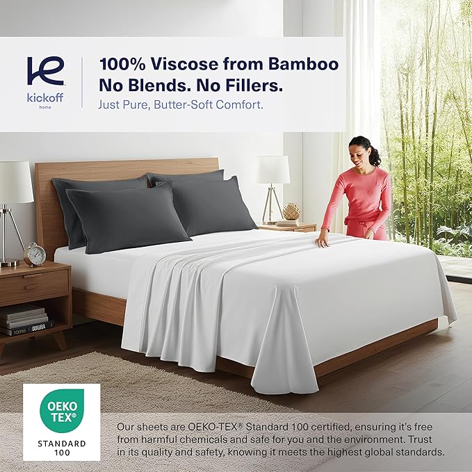 Kickoff Viscose Bamboo Pillowcase, Queen, 100% Organic Hidden Zippered Viscose Bamboo Pillow Case Queen Size, Cooling Pillow Cover for Hot Sleepers (1 Pack, 20"x30", Pewter)