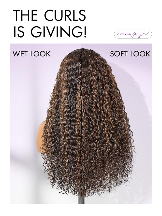 LUVME HAIR 7x6 HD Lace All-Day Comfort Wig PartingMax Lace Wigs Water Wave Curly Lace Front Wigs Human Hair Pre Cut Plucked Lace Frontal Glueless 26 Inches Hlighlight Color