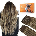 DOORES Clip in Hair Extensions - Real Human Remy Hair, Balayage Chocolate Brown to Honey Blonde, 150g 18 Inch 9pcs, Thick Extensions