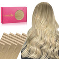 WENNALIFE Tape in Hair Extensions Human Hair, 20pcs 50g 24 inch Balayage Dirty Blonde to White Blonde Remy Hair Extensions Straight Human Hair Tape in Extensions Skin Weft Tape Extensions Human Hair