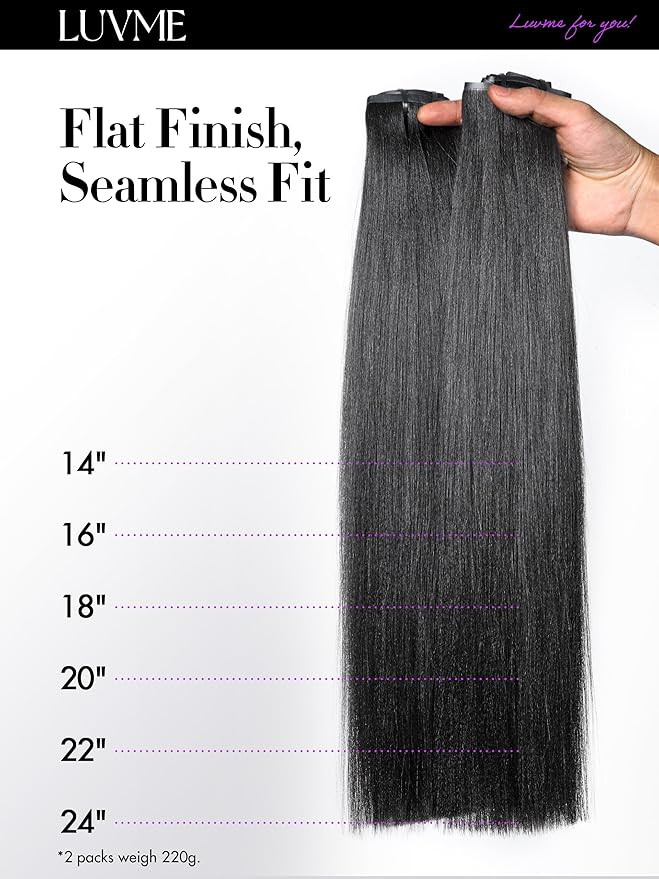 LUVME Yaki Straight Seamless 2 Pack 220g 14Pcs Clip in Hair Extensions Full Max with 20inch Remy Human Hair Extensions, Natural Black 100% Real Soft Hair