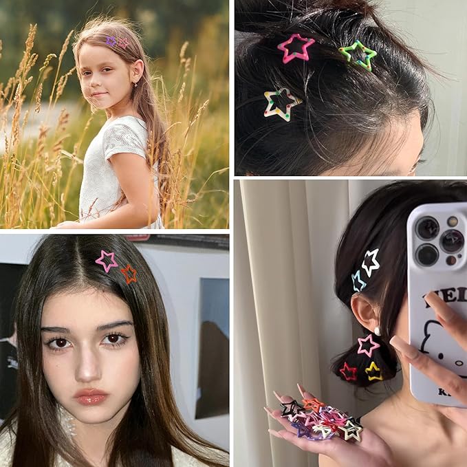 60 Pcs Y2K Star Hair Clips for Girls – Cute Candy Color Hair Accessories, Star Barrettes for Everyday Wear and Parties