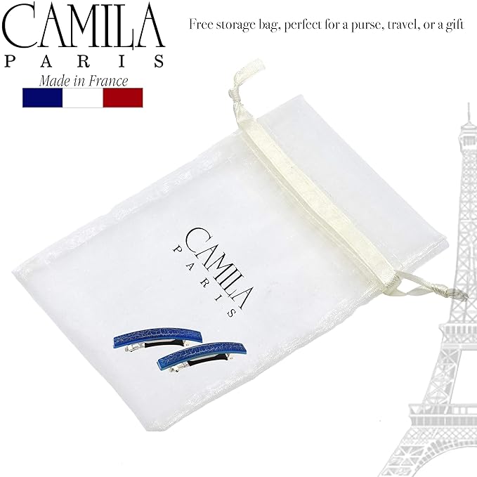 Camila Paris CP2956 French Hair Barrette Clip for Girls, Set of 2 Rubberized Metal Clasp Strong Hold Grip Hair Clips for Women, No Slip and Durable Styling Girls Hair Accessories, Made in France