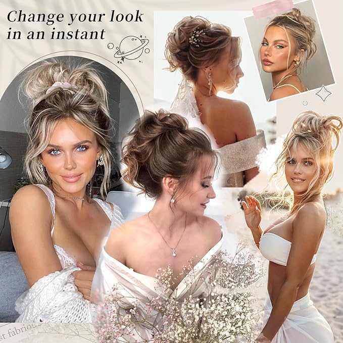 HMD Tousled Updo Messy Bun Hairpiece Hair Extension Ponytail With Elastic Rubber Band Updo Ponytail Hairpiece Synthetic Hair Extensions Scrunchies Ponytail Hairpieces for Women (12H24)