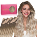 WENNALIFE Tape in Hair Extensions Human Hair, 20pcs 50g 20 inch Balayage Sandy Brown to Platinum Blonde Remy Hair Extensions for Women Tape Ins Straight Extensiones De Cabello Humano Skin Weft