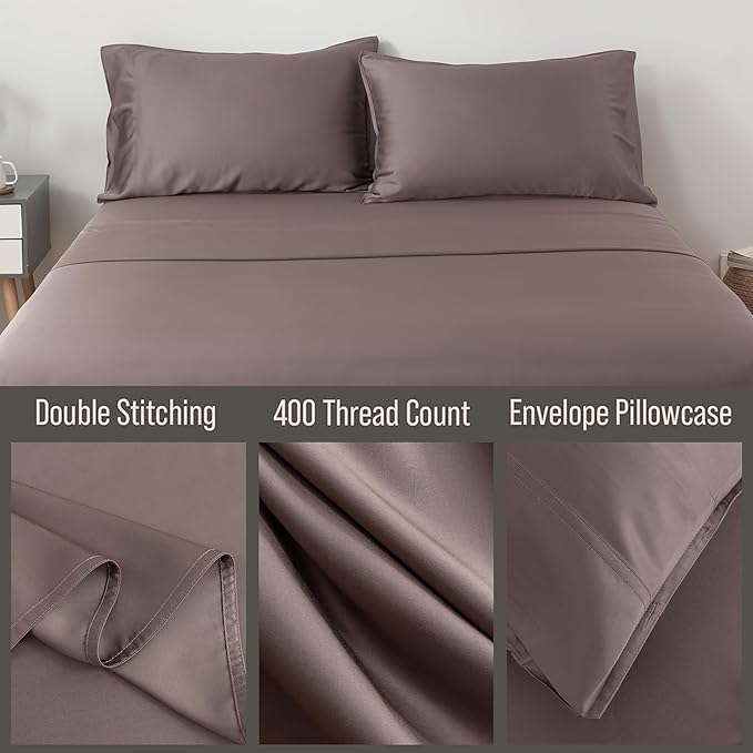 Bella Coterie | Luxury Bamboo Viscose Queen Size Pillowcase Set | 100% Organically Grown | Ultra Soft | Cooling | 2 Pcs [Mocha]