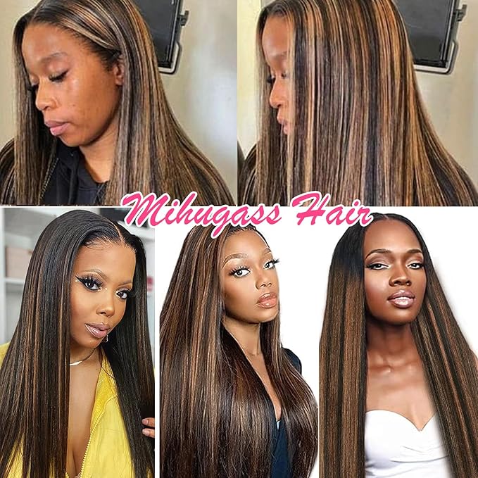 Yaki Straight Clip ins Real Human Hair Extensions For Women Highlight Hair Extensions Yaki Straight Clip in Hair Extensions(26inch,T1BP1B/30)