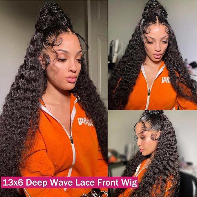 Deep Wave 13x6 HD Lace Front Wigs Human Hair 200 Density Curly Wig Wet and Wavy Lace Front Wigs for Women Human Hair Wig Pre Plucked with Baby Hair Natural Color (22 Inch)