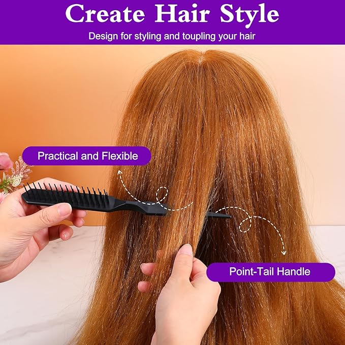 Sibba 4PCS 3 Row Teasing Brush Rat Tail Detangling Hairbrush Hair Styling Teasing Comb Boar Bristle Hair Brush Comb Slick Back Brushes for Natural Curly Sectioning Curls Unbraider Volume Parting Combs