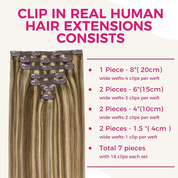 Lashey Clip in Hair Extensions Real Human Hair Straight 7pcs 120g Balayage Ash Brown to Honey Blonde 24 Inch Long Hair Extensions for Black Women