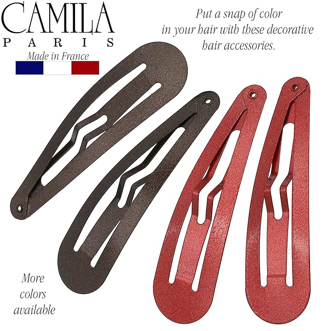 Camila Paris CP1330F French Hair Barrettes Clips, Snap Hair Slides Clic Clac for Women, Styling Girls Side Slide-in Metal Snap Pin Hair Accessories for Women. Strong Hold, No Slip Grip, Made in France