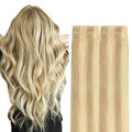 GOO GOO Invisi Edge Tape in Hair Extensions Human Hair, 18D/22F Dirty Blonde Highlights, 6pcs 10inch 15g, Virgin Remy Hair, Seamless Injected Tape, Natural Look