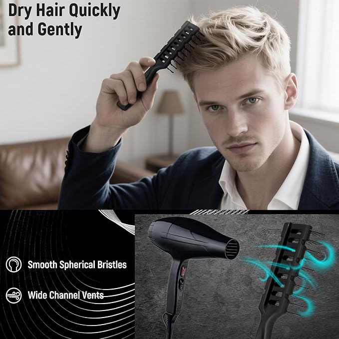 SALONSILK Hair Brush Comb Set, 5PCS Women Men Hair Brush & Styling Comb Set, Wide Tooth Rat Tail Fine Tooth Paddle Roller Combs - Professional Barber Tools for All Types