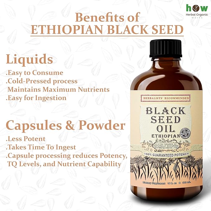 Ethiopian Black Seed Oil 16oz – Extra Strength 3x Thymoquinone – 100% Pure Cold-Pressed Nigella Sativa – Immune, Joint, Hair and Skin Support