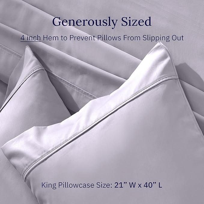 California Design Den King Size Pillowcase Set - 400 Thread Count, 100% Cotton Sateen, Set of 2 Pillow Covers, Soft and Breathable - Dusky Lavender Grey