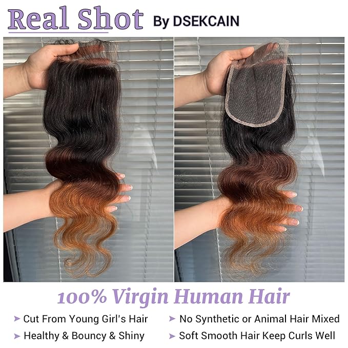 Ombre 5x5 Lace Closure Body Wave Chestnut Brown T1B/2/30 5x5 Transparent hd Lace Closure 100% Real Human Hair 20Inch 150% Density