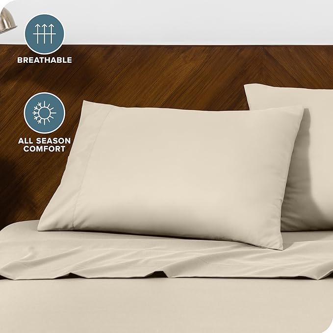 Bare Home Microfiber Pillow Cases - Standard Size Set of 2 - Cooling Pillowcases - Double Brushed - Easy Care - Envelope Closure (Standard Pillowcase Set of 2, Sand)