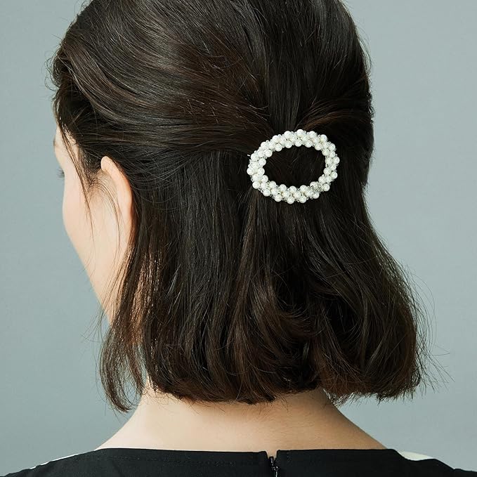 Handmade Pearl Crystals Hair Clip for Women, SHE'S FREE STYLE JUST FOR YOU Circular Openwork Design Side Hair Clips with Retro Crystals, Vintage-Inspired Hand-Beaded Hair Accessory