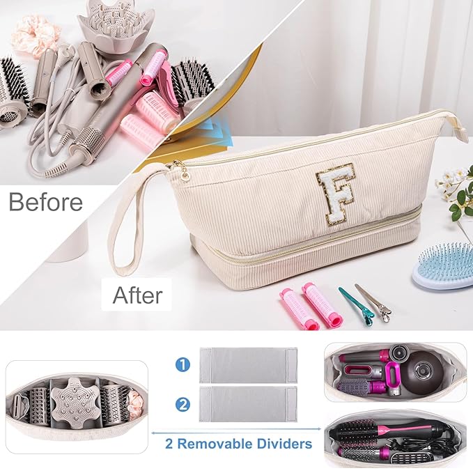 Initial Personalized Hair Dryer Case,Double-Layer Hair Tools Travel Carrying Case for Shark FlexStyle/SmoothStyle with Hair Dryer Bag - Hair Air Wrap Dryer Case Flat Curling Iron Travel Organizer