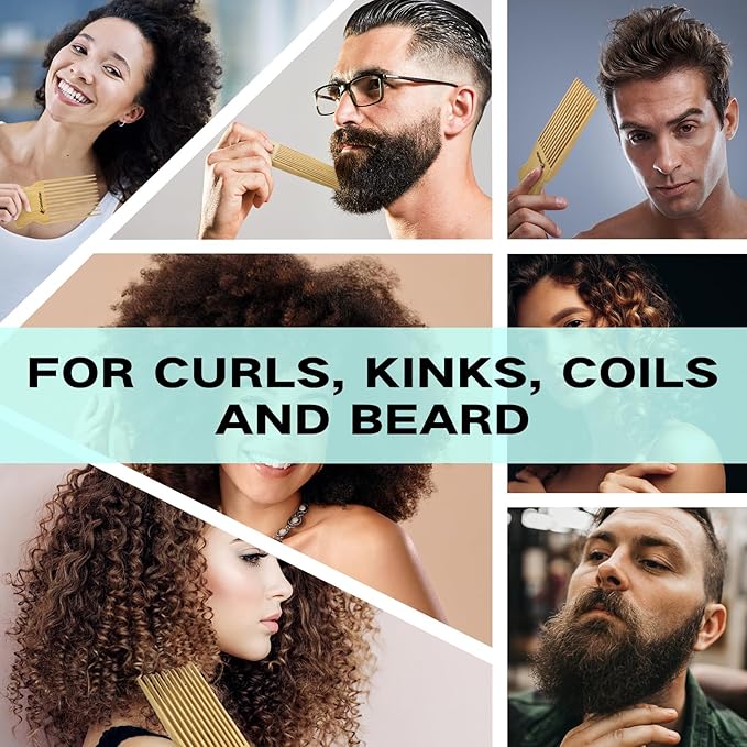 Combeter Bamboo Hair Pick Comb for Thick Curly Hair & Beard – Eco-Friendly Anti Static Afro Pick Wooden Comb for Detangling & Styling for Men, Women & Kids